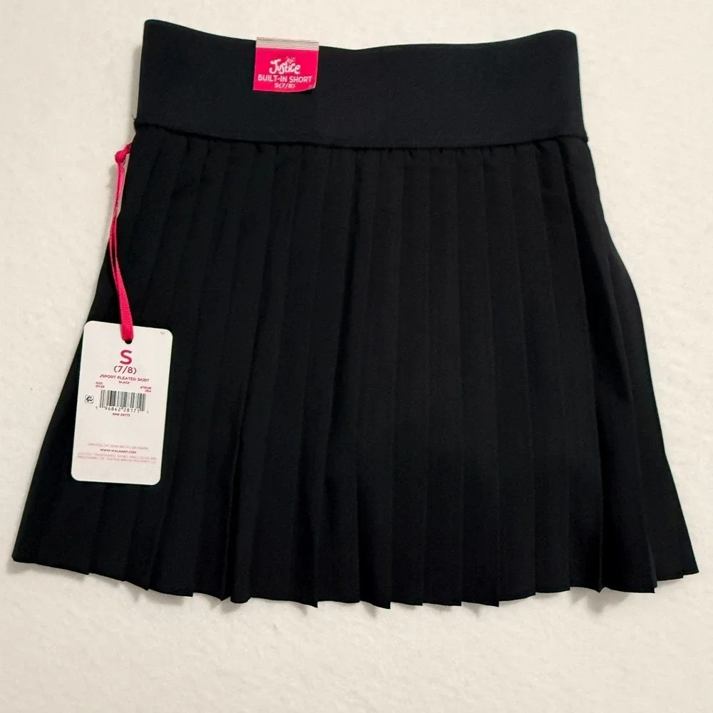 Justice Skort Girls Size S 7/8 Black Pleated Skirt Built-In‎ Shorts Tech Pocket
